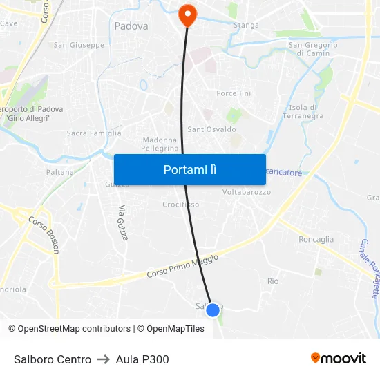 Salboro Centro to Aula P300 map
