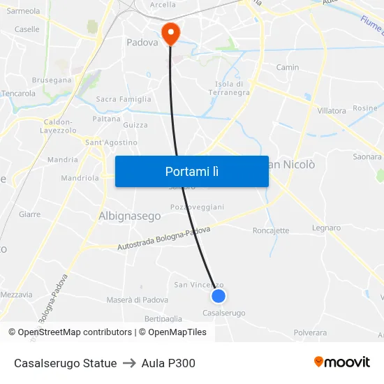 Casalserugo Statue to Aula P300 map