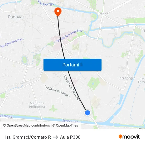 Ist. Gramsci/Cornaro R to Aula P300 map