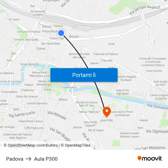 Padova to Aula P300 map