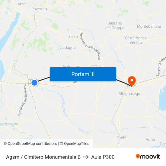 Agsm / Cimitero Monumentale B to Aula P300 map