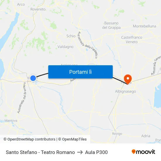 Santo Stefano - Teatro Romano to Aula P300 map