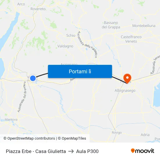 Piazza Erbe - Casa Giulietta to Aula P300 map