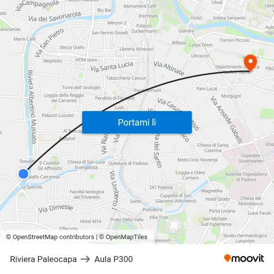 Riviera Paleocapa to Aula P300 map