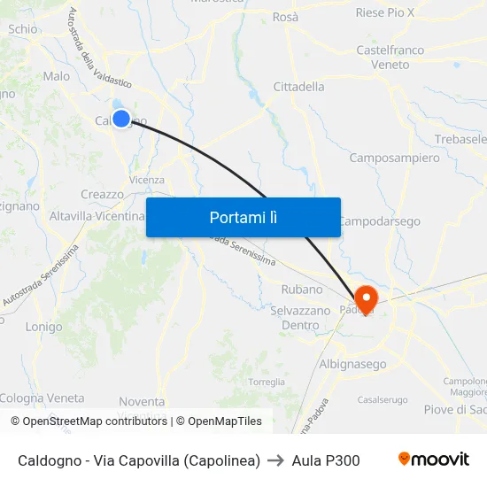 Caldogno - Via Capovilla (Capolinea) to Aula P300 map
