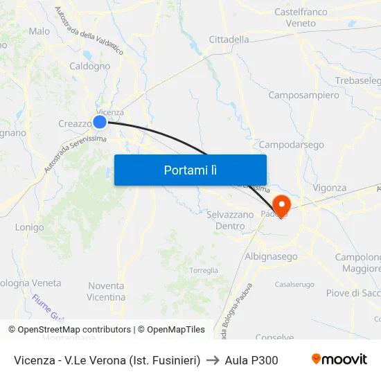 Vicenza - V.Le Verona (Ist. Fusinieri) to Aula P300 map