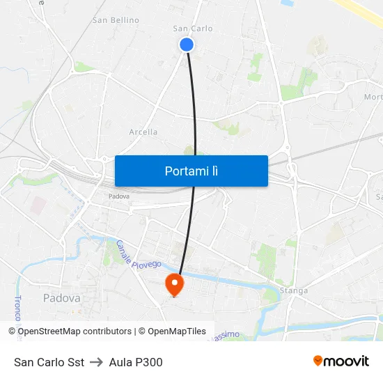 San Carlo Sst to Aula P300 map