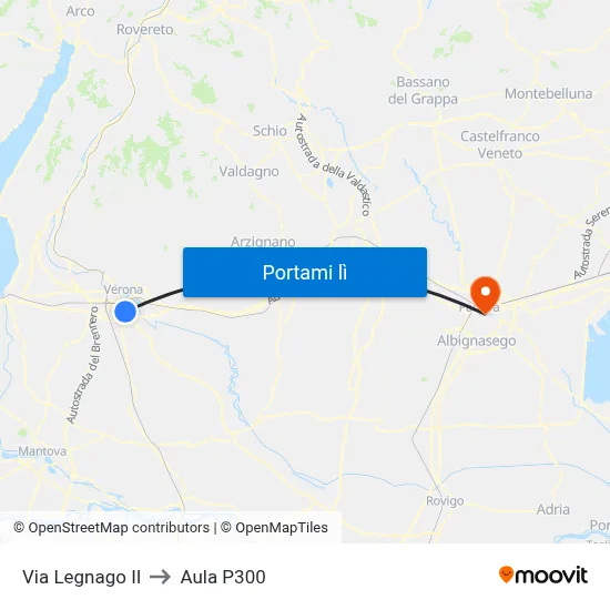 Via Legnago II to Aula P300 map