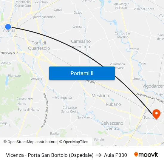 Vicenza - Porta San Bortolo (Ospedale) to Aula P300 map