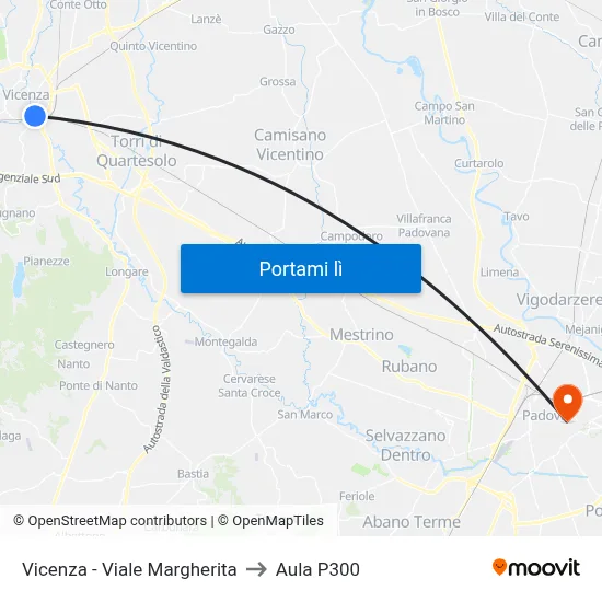 Vicenza - Viale Margherita to Aula P300 map