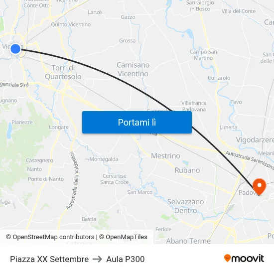 Piazza XX Settembre to Aula P300 map