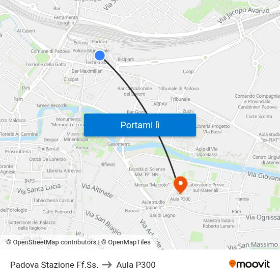Padova Stazione Ff.Ss. to Aula P300 map