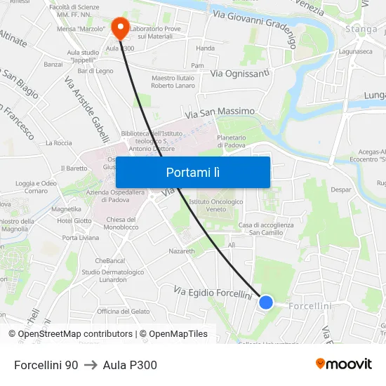 Forcellini 90 to Aula P300 map