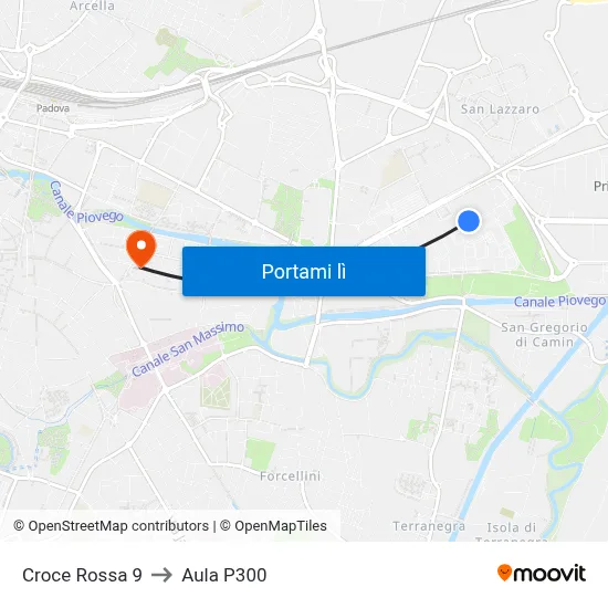 Croce Rossa 9 to Aula P300 map