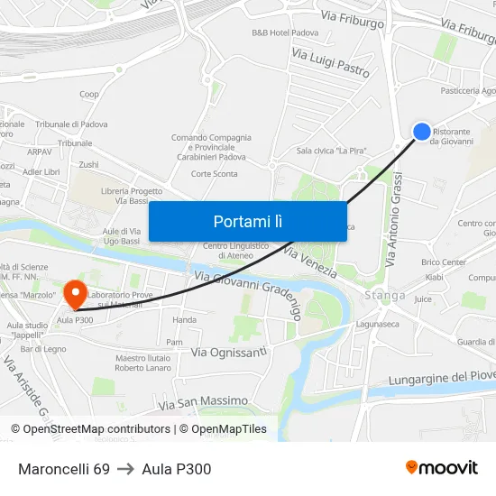 Maroncelli 69 to Aula P300 map