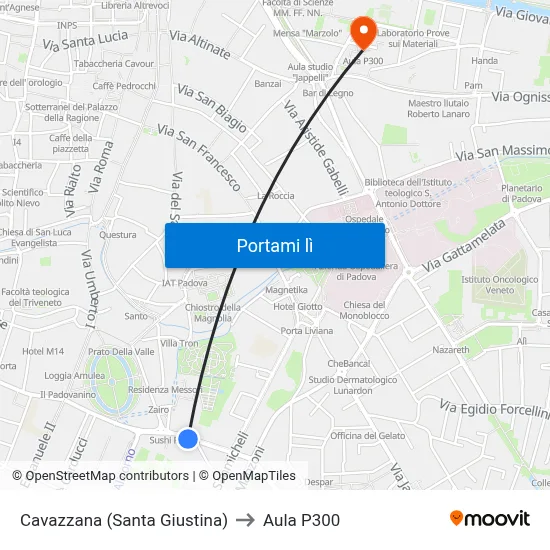 Cavazzana (Santa Giustina) to Aula P300 map
