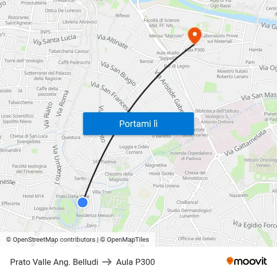 Prato Valle Ang. Belludi to Aula P300 map