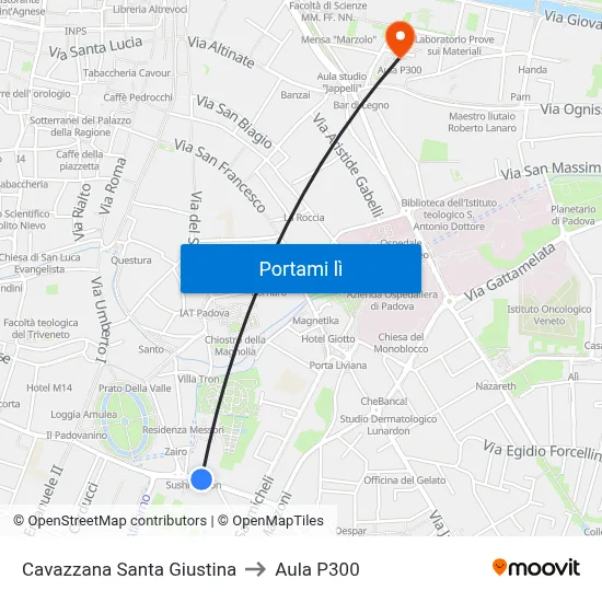 Cavazzana Santa Giustina to Aula P300 map