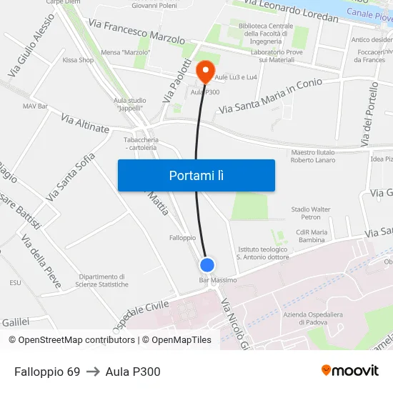 Falloppio 69 to Aula P300 map