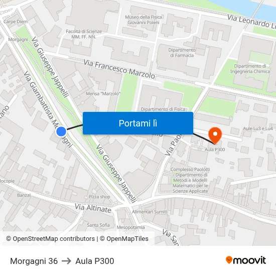 Morgagni 36 to Aula P300 map