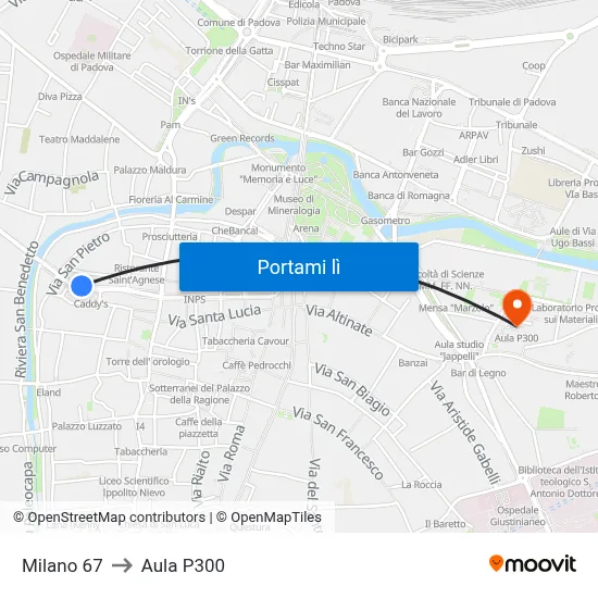 Milano 67 to Aula P300 map