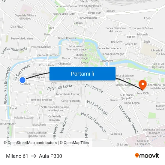 Milano 61 to Aula P300 map