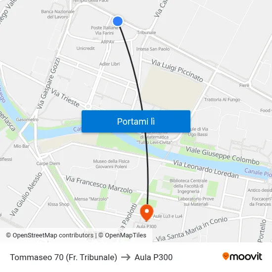 Tommaseo 70 (Fr. Tribunale) to Aula P300 map