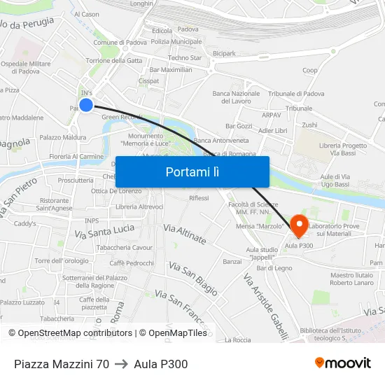 Piazza Mazzini 70 to Aula P300 map