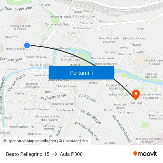 Beato Pellegrino 15 to Aula P300 map