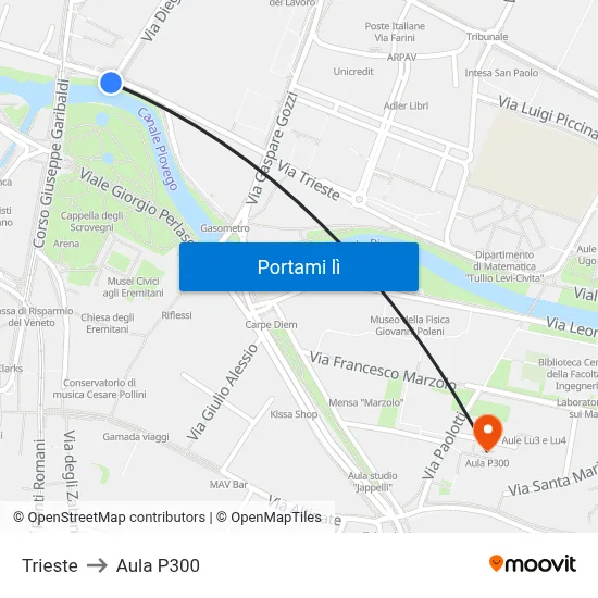 Trieste to Aula P300 map