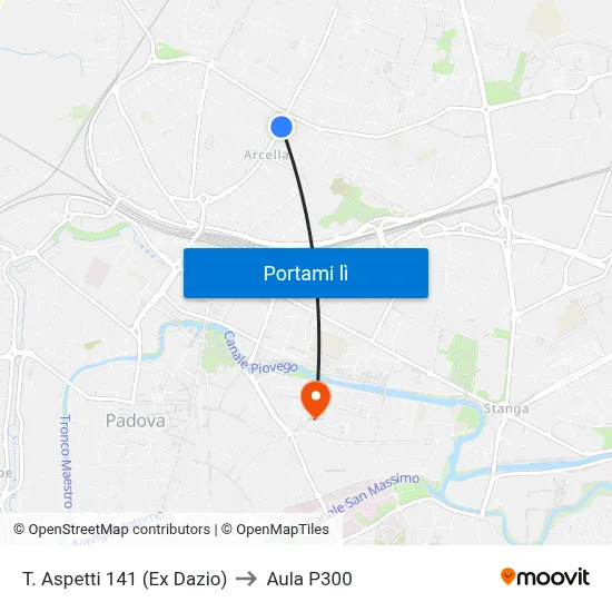 T. Aspetti 141 (Ex Dazio) to Aula P300 map