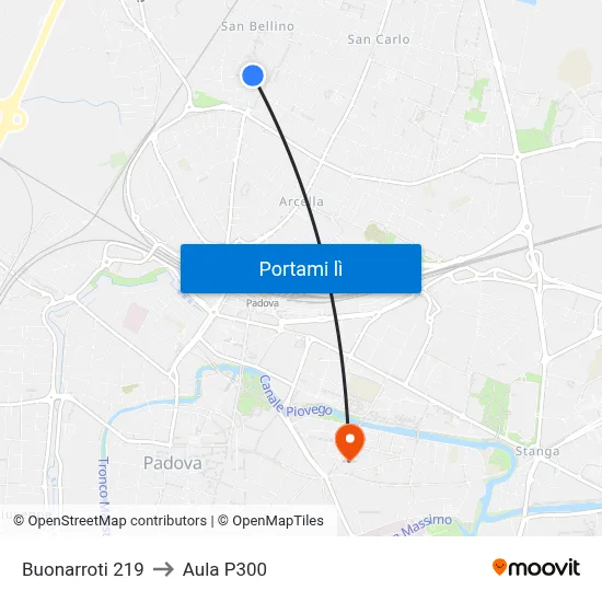 Buonarroti 219 to Aula P300 map