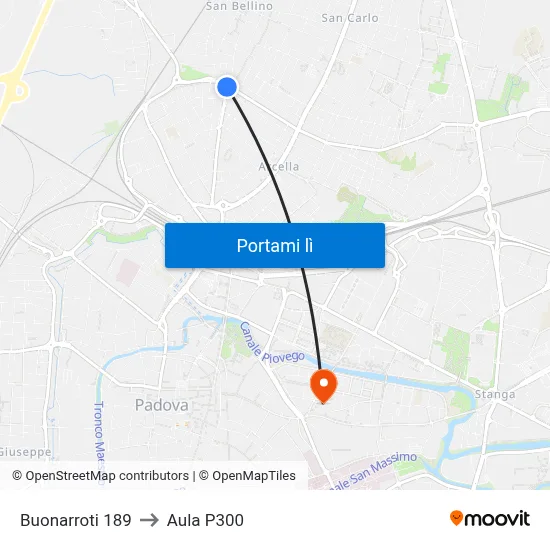 Buonarroti 189 to Aula P300 map