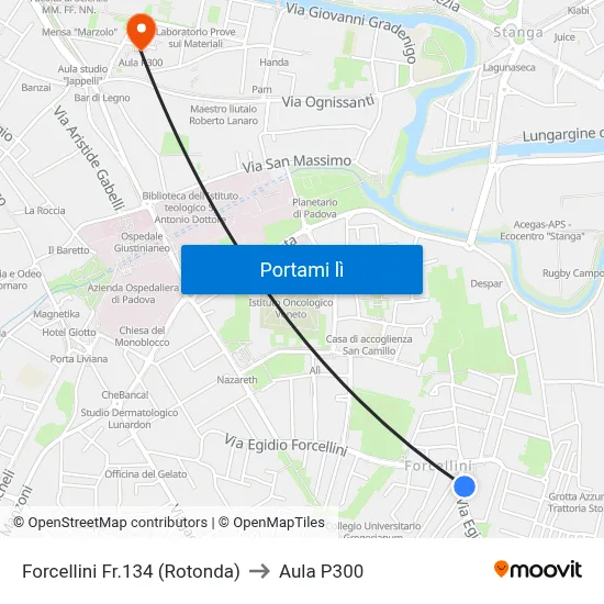 Forcellini Fr.134  (Rotonda) to Aula P300 map