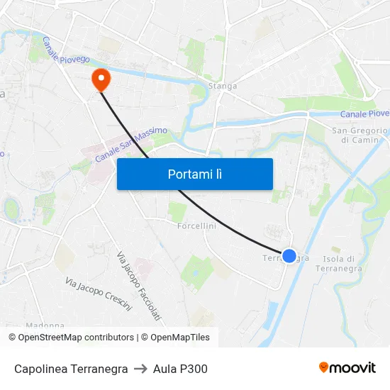 Capolinea Terranegra to Aula P300 map