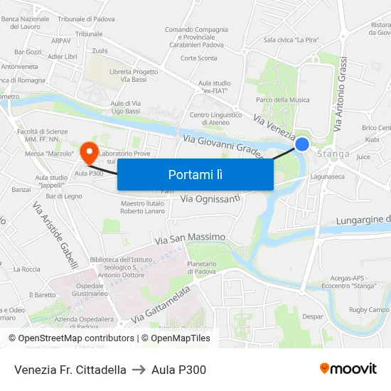 Venezia Fr. Cittadella to Aula P300 map
