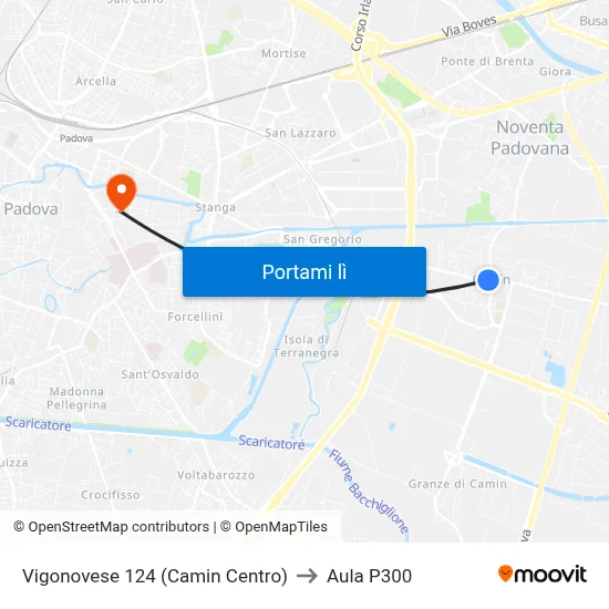 Vigonovese 124 (Camin Centro) to Aula P300 map