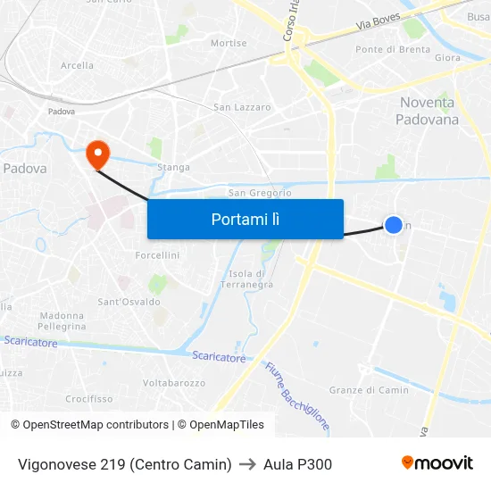 Vigonovese 219 (Centro Camin) to Aula P300 map