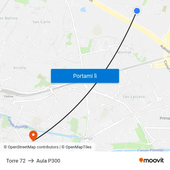 Torre 72 to Aula P300 map