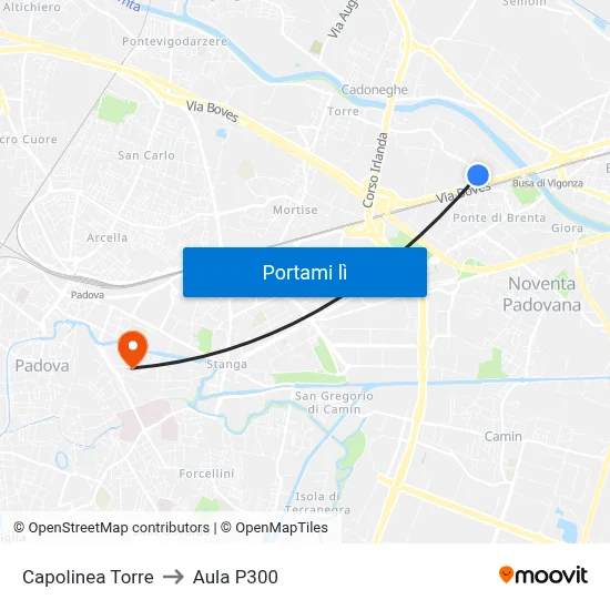 Capolinea Torre to Aula P300 map