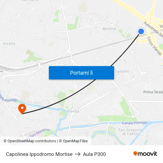 Capolinea Ippodromo Mortise to Aula P300 map