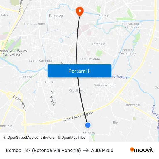 Bembo 187 (Rotonda Via Ponchia) to Aula P300 map