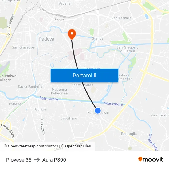 Piovese 35 to Aula P300 map