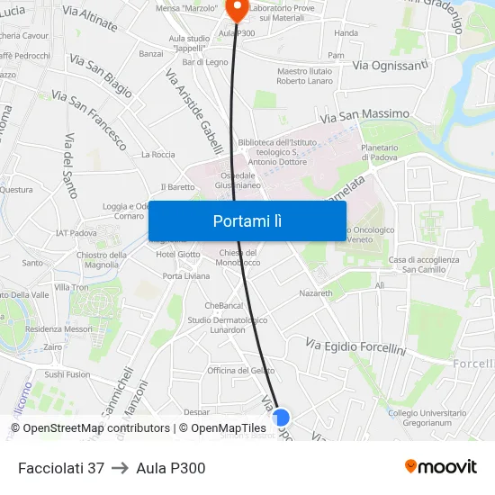 Facciolati 37 to Aula P300 map