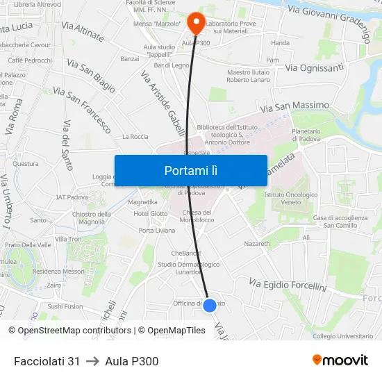 Facciolati 31 to Aula P300 map