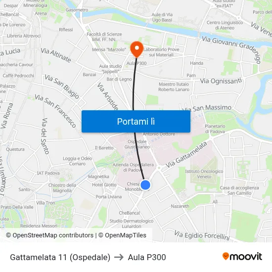 Gattamelata 11 (Ospedale) to Aula P300 map