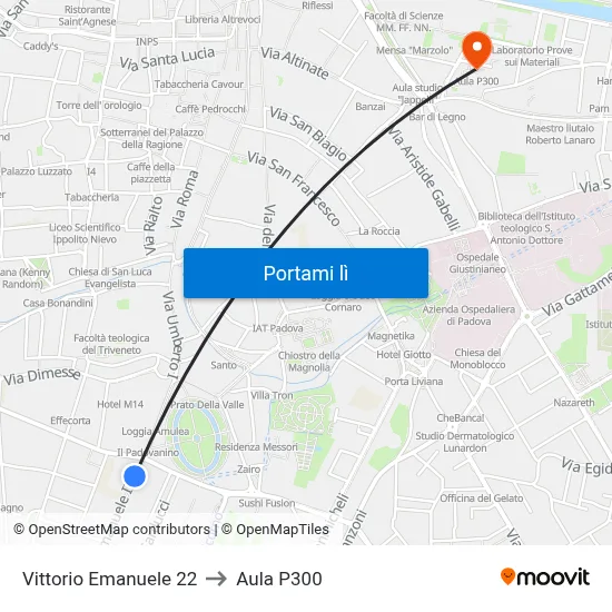 Vittorio Emanuele 22 to Aula P300 map