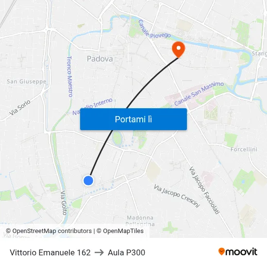 Vittorio Emanuele 162 to Aula P300 map