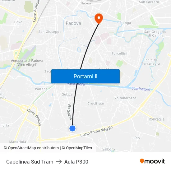 Capolinea Sud Tram to Aula P300 map