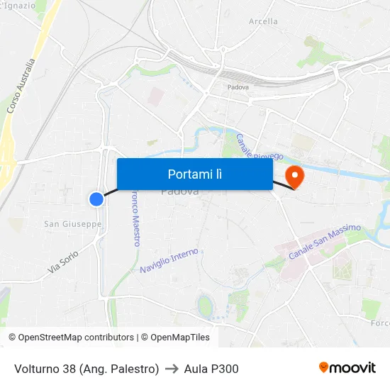 Volturno 38 (Ang. Palestro) to Aula P300 map